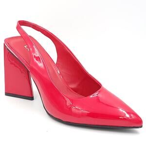 Bar III Women Slingback Pointed Toe Heels Arrica Size US 7.5M Red Faux Patent